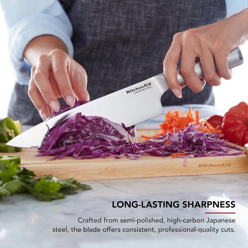 KitchenAid Slim Two-Tone Knife Block Set with Built-In Knife Sharpener, High Carbon Stainless Steel Kitchen Knives, Sharp Kitchen Knife Set with Block, 14-Piece, White - Image 4